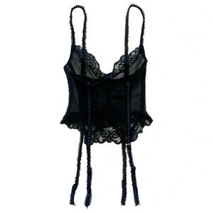 Vintage 90’s Black Lace & Mesh Bustier Corset Tank Top